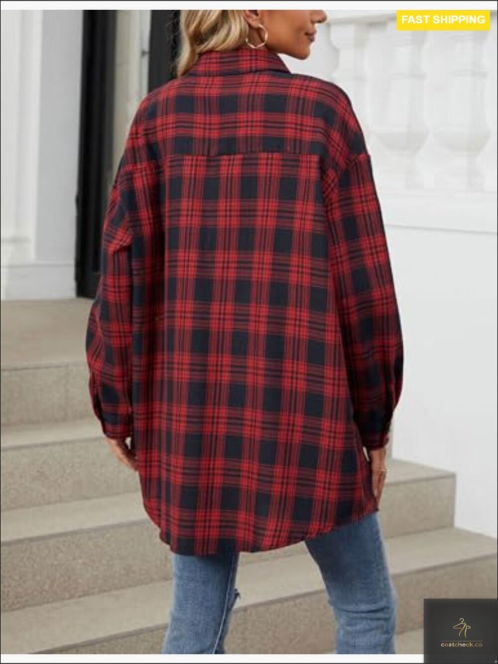 Oversized Plaid Flannel Button Down Shirt with Pockets Casual Long Sleeve Blouse - Picture 6 of 6